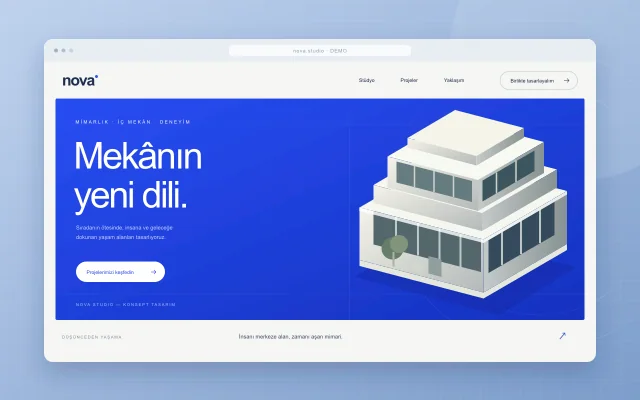 Nova Architecture için hazırlanmış örnek Kurumsal web arayüzü